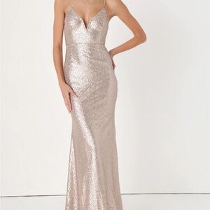 Lulu's Spectacular Moment Rose Gold Mermaid Maxi Dress
